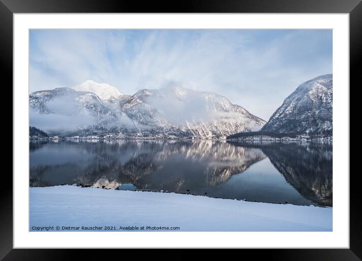Lake Hallstatt in Winter in the Salzkammergut, Upper Austria  Framed Mounted Print by Dietmar Rauscher