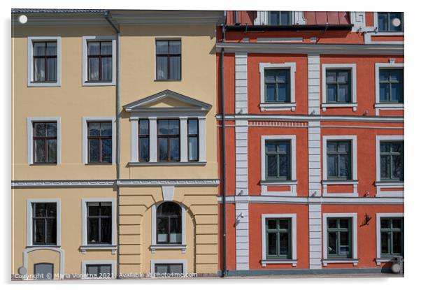 Colorful facade with yellow and red of historic buildings Acrylic by Maria Vonotna