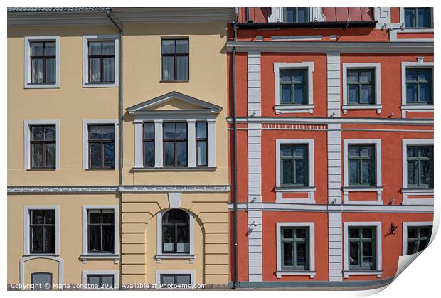 Colorful facade with yellow and red of historic buildings Print by Maria Vonotna