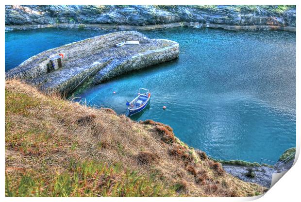 Blue Cornish Harbour. Print by Dave Bell
