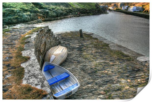 Dinghy's Parked on sea wall Print by Dave Bell