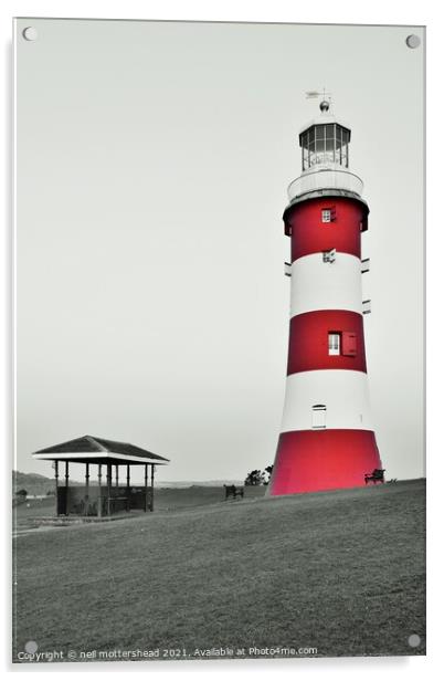 Smeaton's Tower, Plymouth Hoe. Acrylic by Neil Mottershead