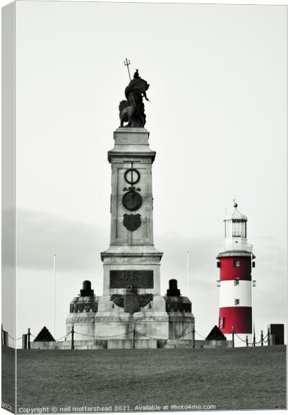 Armada  Memorial & Smeaton's Tower, Plymouth Hoe. Canvas Print by Neil Mottershead