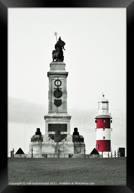 Armada  Memorial & Smeaton's Tower, Plymouth Hoe. Framed Print by Neil Mottershead