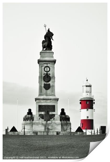 Armada  Memorial & Smeaton's Tower, Plymouth Hoe. Print by Neil Mottershead