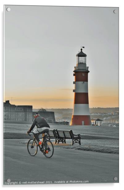 Dawn Rider, Plymouth Hoe. Acrylic by Neil Mottershead