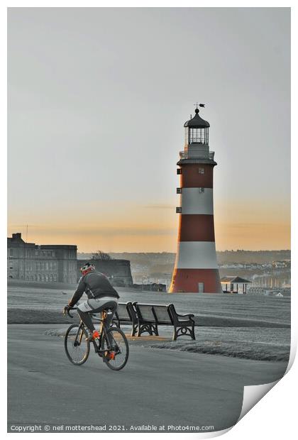 Dawn Rider, Plymouth Hoe. Print by Neil Mottershead