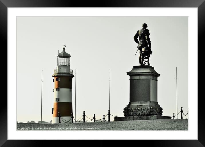 Sir Francis Drake & Smeaton's Tower, Plymouth. Framed Mounted Print by Neil Mottershead