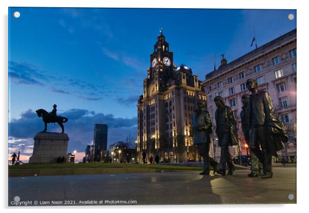 The Liverbirds at Twilight Acrylic by Liam Neon