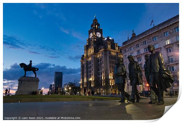 The Liverbirds at Twilight Print by Liam Neon