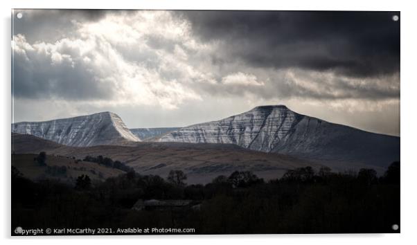 Late Snow over the Beacons Acrylic by Karl McCarthy