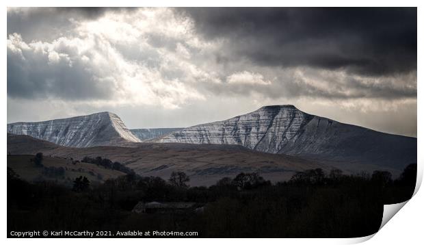 Late Snow over the Beacons Print by Karl McCarthy