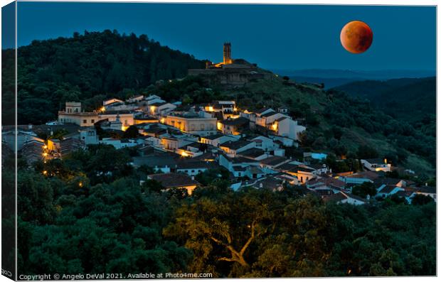 Almonaster La Real and Blood Moon Canvas Print by Angelo DeVal