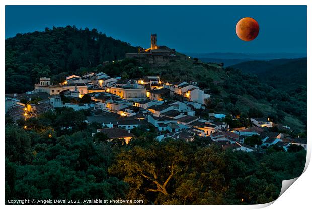 Almonaster La Real and Blood Moon Print by Angelo DeVal