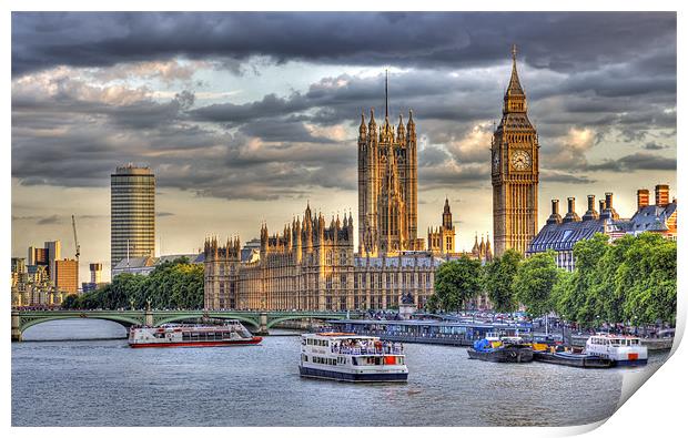 Moody sunset over London’s iconic Big Ben Print by Mike Gorton