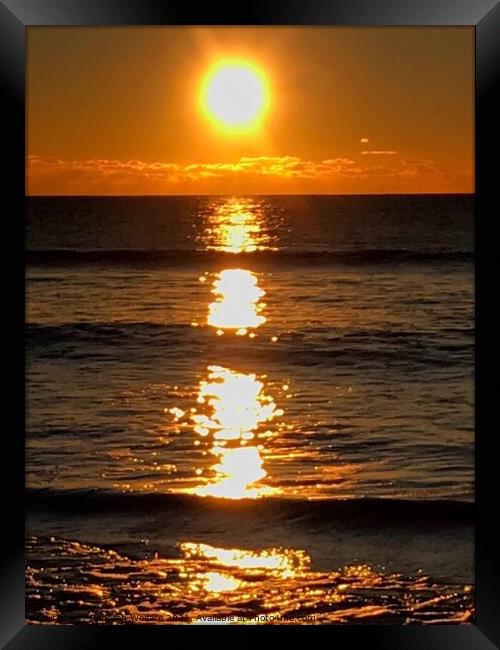 Sun rise reflection on sea Framed Print by Deborah Welfare