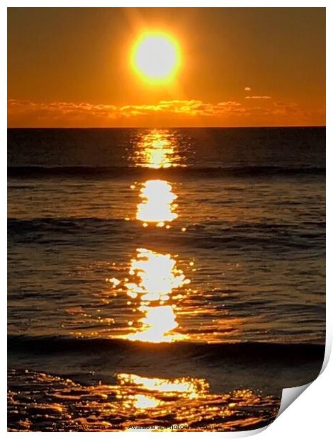 Sun rise reflection on sea Print by Deborah Welfare