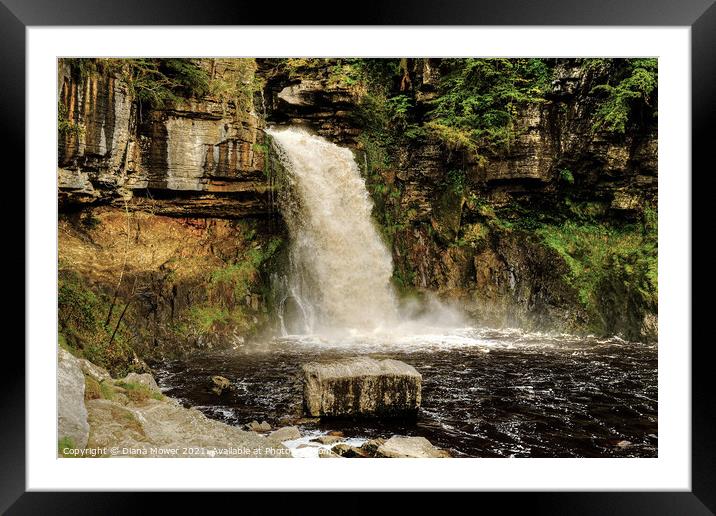 Thornton Force Waterfall Ingleton Framed Mounted Print by Diana Mower
