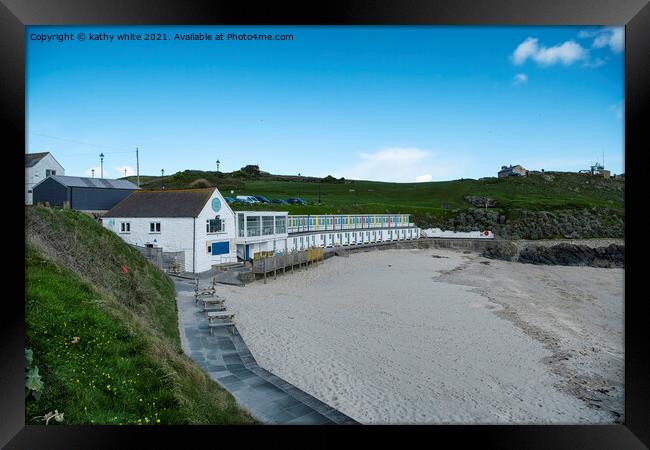St. Ives, Cornwall,Porthgwidden Beach ,beach huts Framed Print by kathy white