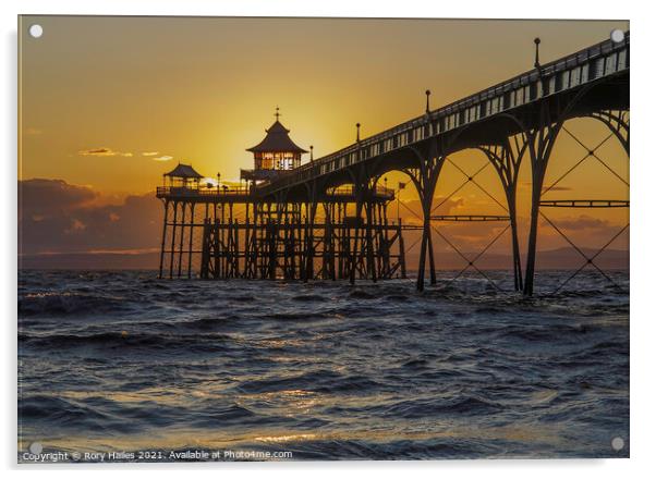 Sunset Clevedon Pier Acrylic by Rory Hailes