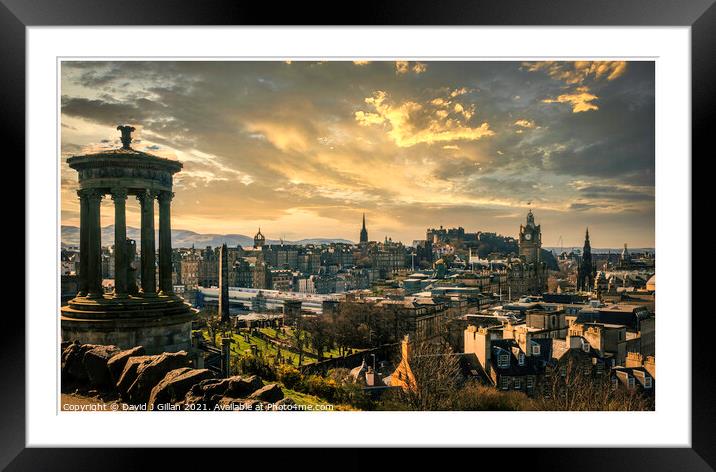 Edinburgh Skyline Framed Mounted Print by David J Gillan