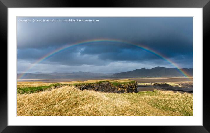 Reynisfjara beach Rainbow Iceland Framed Mounted Print by Greg Marshall
