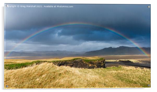 Reynisfjara beach Rainbow Iceland Acrylic by Greg Marshall