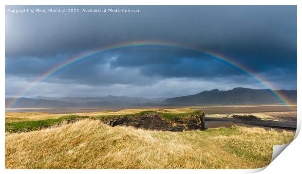 Reynisfjara beach Rainbow Iceland Print by Greg Marshall