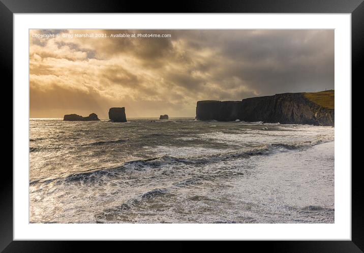 Stormy seas at Dyrhólaey, Iceland Framed Mounted Print by Greg Marshall