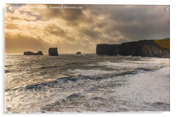 Stormy seas at Dyrhólaey, Iceland Acrylic by Greg Marshall