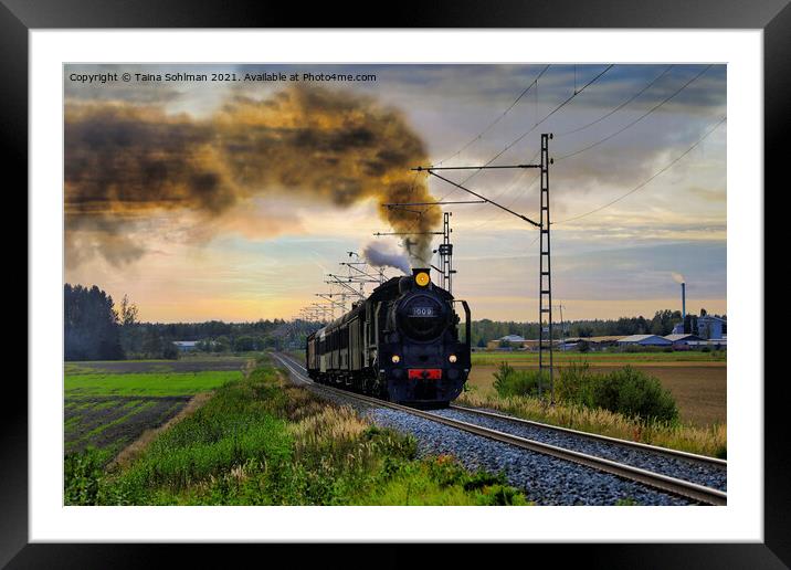 Steam Train Ukko-Pekka 1009 Travel in the Evening Framed Mounted Print by Taina Sohlman
