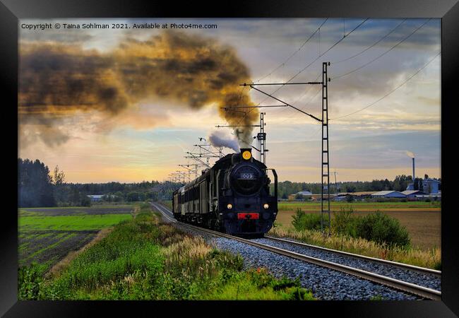 Steam Train Ukko-Pekka 1009 Travel in the Evening Framed Print by Taina Sohlman