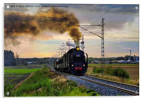 Steam Train Ukko-Pekka 1009 Travel in the Evening Acrylic by Taina Sohlman