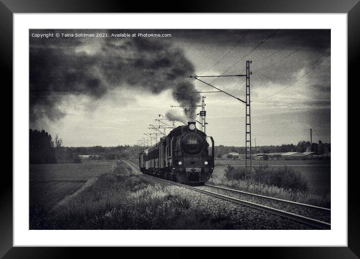 Old Steam Train in Monochrome Framed Mounted Print by Taina Sohlman