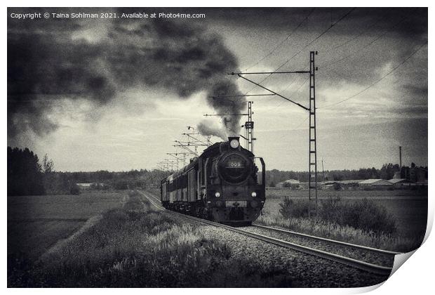 Old Steam Train in Monochrome Print by Taina Sohlman
