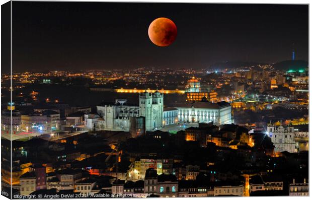 Porto City and Blood Moon Canvas Print by Angelo DeVal