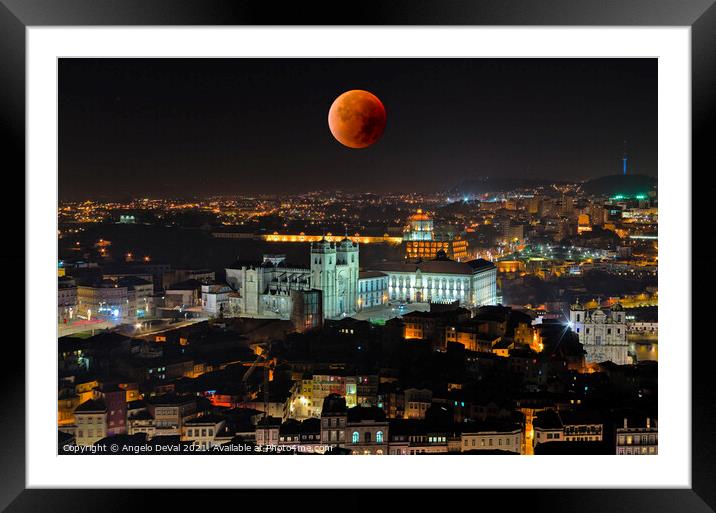 Porto City and Blood Moon Framed Mounted Print by Angelo DeVal