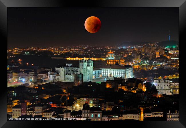 Porto City and Blood Moon Framed Print by Angelo DeVal