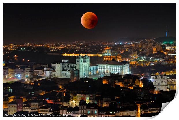 Porto City and Blood Moon Print by Angelo DeVal