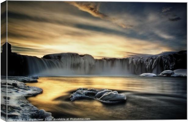 Godafoss Winter Gold Canvas Print by Tony Prower