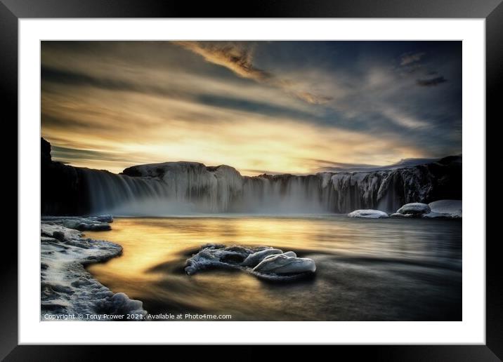 Godafoss Winter Gold Framed Mounted Print by Tony Prower