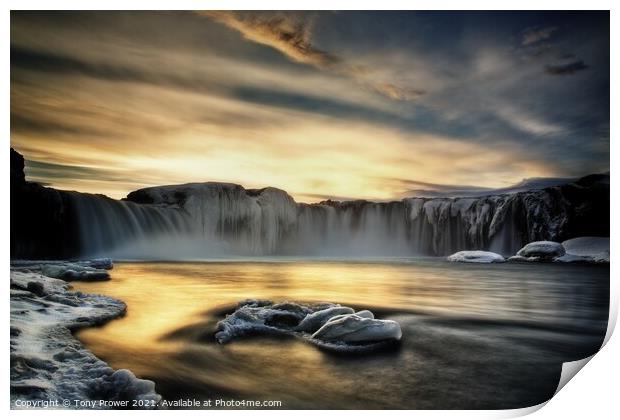 Godafoss Winter Gold Print by Tony Prower