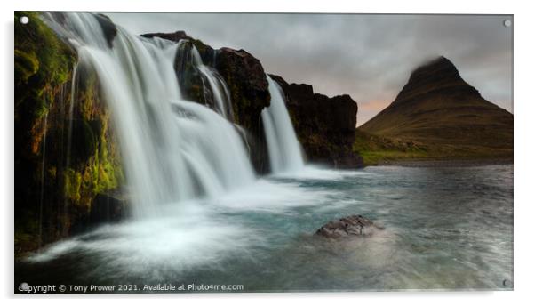 Kirkjufellsfoss waterfall pano Acrylic by Tony Prower