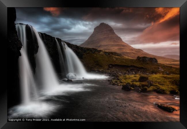 Kirkjufellsfoss Dramatic Light Framed Print by Tony Prower