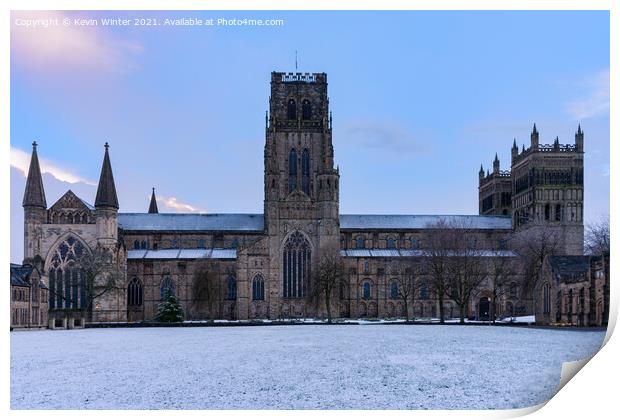 Durham Cathedral on a snowy April night Print by Kevin Winter