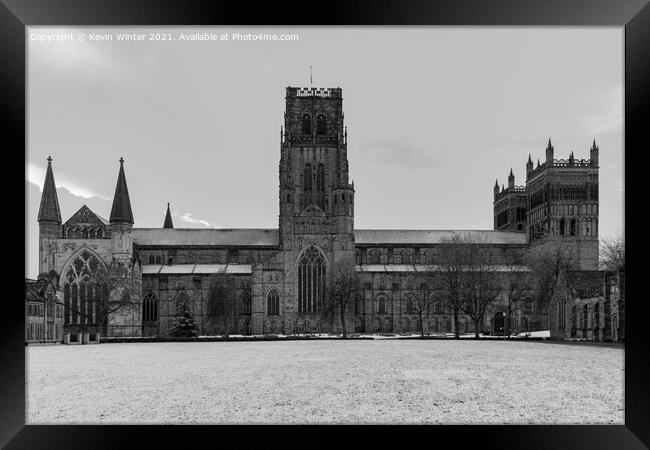 Durham Cathedral on a snowy April night Framed Print by Kevin Winter