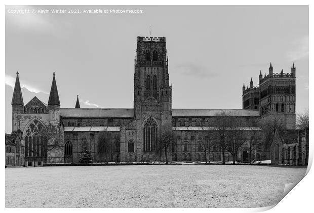 Durham Cathedral on a snowy April night Print by Kevin Winter