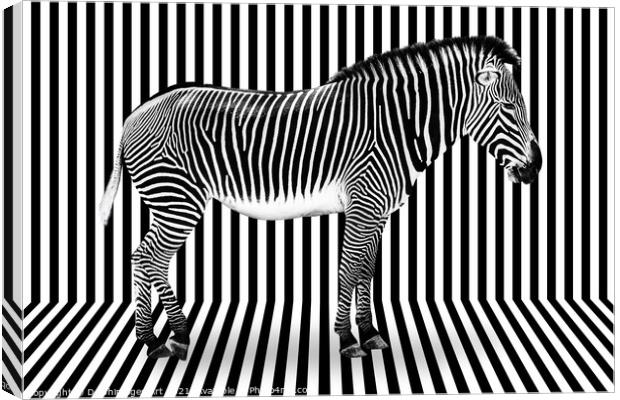 Surreal zebra on striped background Canvas Print by Delphimages Art