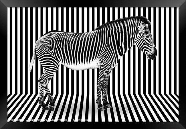 Surreal zebra on striped background Framed Print by Delphimages Art