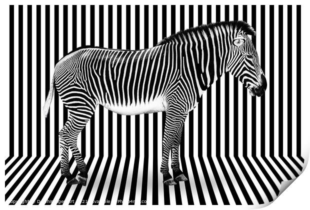 Surreal zebra on striped background Print by Delphimages Art